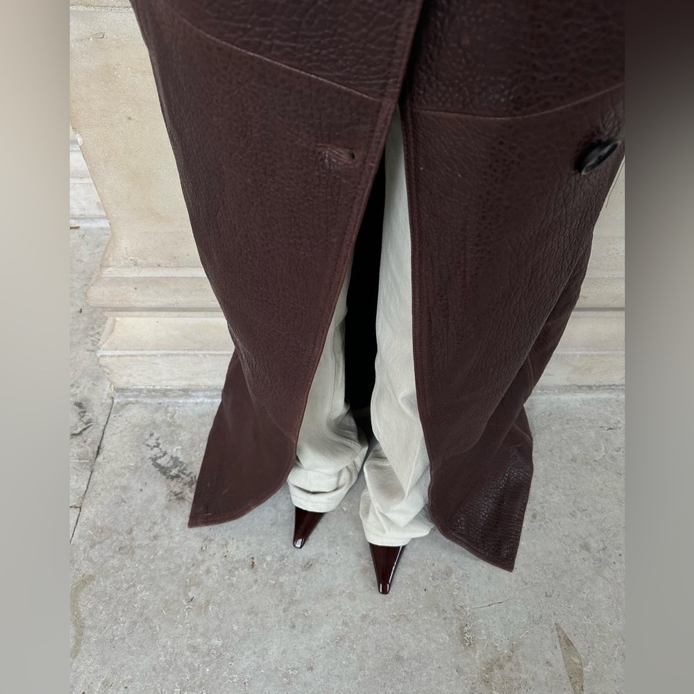 En Cuir Pebbled Leather Trench in Brown / Burgundy 100% Leather VERY OVERSIZED - Picture 10 of 14